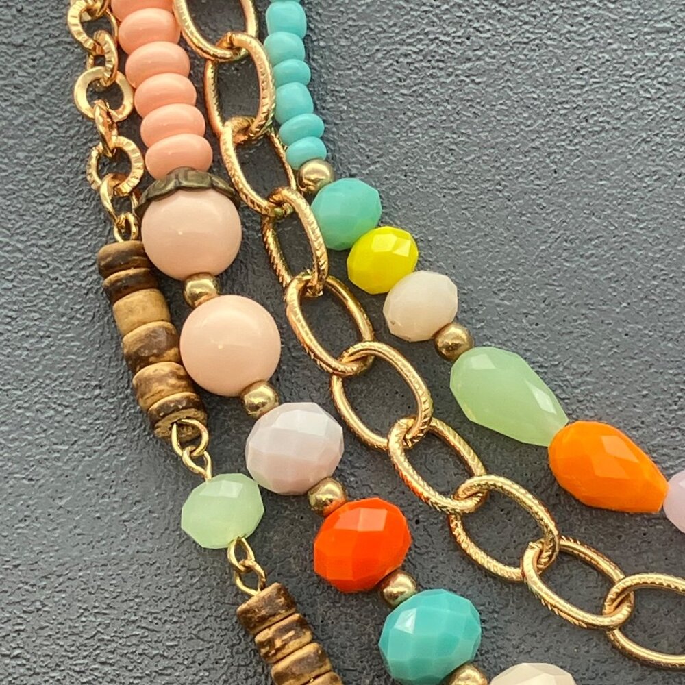 Plunder Layered Beaded Necklace 20 In As Is Multicolor Beads Gold Chains Retro - Picture 7 of 9